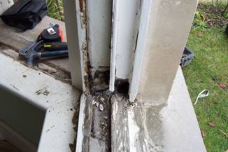 Substantial    repairs to all three sashw windows within bay window. Complete sill    replacement, and repairs to lower sash windows. Still a substantial saving    and less disruption than repalcements and retaining the original profiles. 